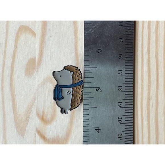 Cute Hedgehog Enamel Lapel Pin With Blue Scarf - Picture 2 of 3